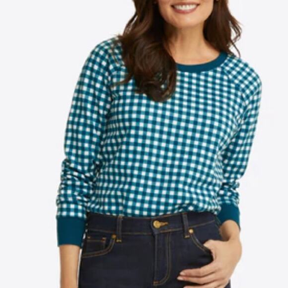 DRAPER JAMES Green Gingham Natalie Sweatshirt Size XXL EUC - Picture 2 of 6